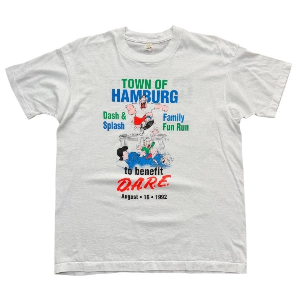 Vintage 90s Town of Hamburg DARE Promo Running Race Dash Splash Graphic T-shirt